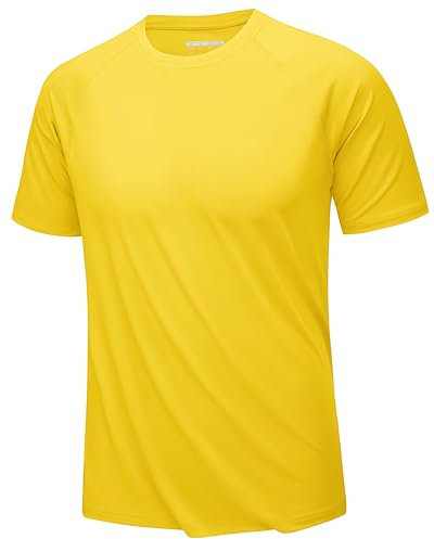 KEFITEVD Man T-Shirts Short Sleeve Swimming Tops Sun Protection Outdoor Shirts Lightweight Sport Tee Shirt,3XL,Yellow
