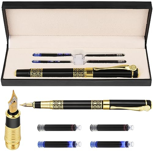 Cobee Luxus Füllfederhalter Set, Metall Füllfederhalter mittlerer Spitze mit 2 Beuteln mit schwarzer Tinte und blauer Tinte Business Schreibstift Kalligraphie Stift für Schule Büro Geschenkartikel
