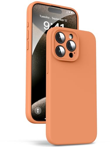 Supdeal Liquid Silikon Hülle für iPhone 15 Pro – [Kamera Rundumschutz] [Kratzfeste integrierte Weiche Mikrofaser] 4 Schicht Vollschutz Stoßfest Gel Gummi Handyhülle, 6,1 Zoll, Orange