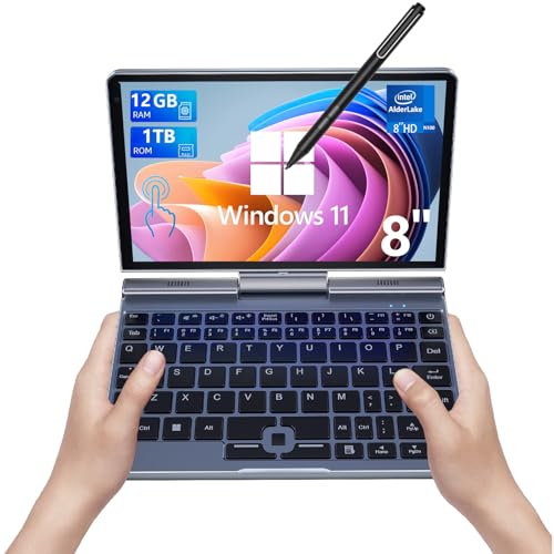 KOOSMILE Mini Laptop, Small PC Windows 11 Pro 8 inch HD Touch Screen N150 2-in-1 Pocket PC 12GB LPDDR5 RAM, 512GB/1TB SSD Wi-Fi 6,BT 5.2,HDMI,2MP Camera Convertible (12GB+1TB)