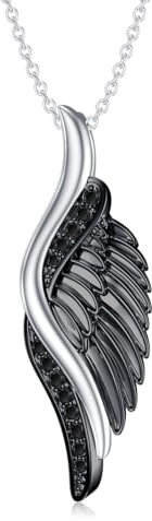 YAFEINI Flügel Kette für Damen 925 Sterling Silber Flügel Anhänger Engel Halskette Engelsflügel Schmuck Geschenk für Mädchen (Schwarz Flügel Kette)