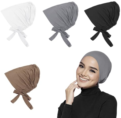 PEALOVCOM 4 Stück Undercap Hijab Baumwolle Unterschal Hijab Mütze Frauen Unterschal Hijab Cap Muslimische Kopftuch 4 Farben Unterschal Hijab mit Tie Back Closure (Abschnitt B)