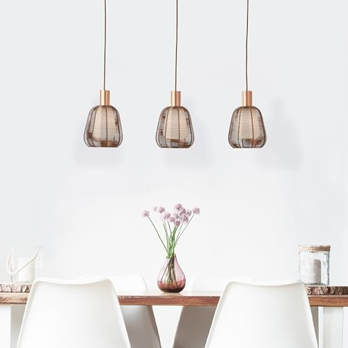 Lightbox moderne Hängelampe - 120 x 85 x 18 cm - kürzbare Pendelleuchte mit Glas Abdeckungen & Gitter Schirmen - 3 x E27, max. 40 W - aus Metall/Glas - in Kaffeefarben/Braun