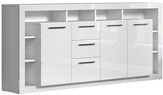 trendteam smart living - Rock - Sideboard - Weiß Hochglanz - Kommode mit viel Staufläche - 2 Einlegeböden - (BxHxT) 200 x 90 x 40 cm - 3 Schubladen und 2 Türen - modernes Design