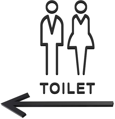 VOSSOT Letreros Autoadhesivos para WC de Invitados, Juego de 4, Carteles para Puertas de WC, Carteles para WC, Adhesivos Ideales para WC, Decoración de WC para Interiores y Exteriores (Black)