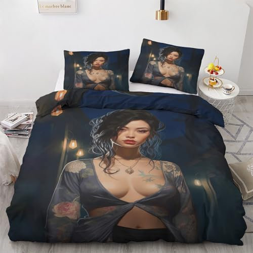 Bettwäsche Sexy Frau 155x220 Winter - Bettbezug Nackte Frauen, Bettwäsche-Sets 2 teilig, Weich & Atmungsaktiv Mikrofaser Wendebettwäsche und 1 Kissenbezug 80x80 mit Reißverschlus H&9-141