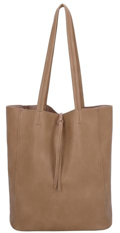 Damen Tasche Set 2in1 Shopper Handtasche Crossbody Hobo Bag Schultertasche Umhängetasche Metallic Cross-Over DIN-A4 Helltaupe