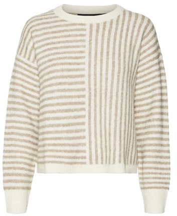 VERO MODA Damen Vmuranus Ls Oneck Cropped Pullover Ga Bf Strickpullover, Birch/Detail:W. Silver Mink Melange, Small