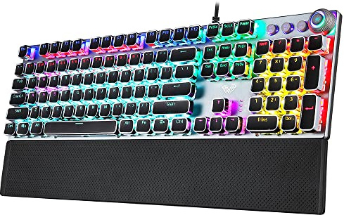 YIWENG F2088 104 Tasten Wired Gaming Mechanische Punk-Tastatur Mixed Light Effect Metallplatte mit Handgelenkauflage Schwarz (Blaue Schalter),Mechanical Keyboard
