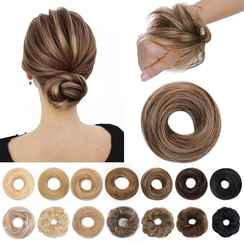 SEGO Messy Bun Hair Pieces Human Hair Bun #4P27 Medium Brown&Dark Blonde