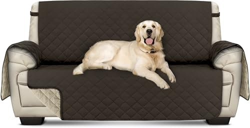 Utopia Bedding Wasserbweisend Sofa überzug 2 Sitzer rutschfeste Reversible sofabezug für heimtiere mit elastischen Gurten Sofaschoner (Schokoladenbraun/Beige)