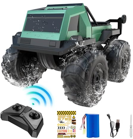 snookids Amphibienfahrzeug Ferngesteuert - 2,4 GHz 1:16 Ferngesteuertes Auto Spielzeug für Kinder, 4WD Wasserdichter RC Truck Auto Offroad Drift Car Poolspielzeug Geschenk für Junge Mädchen