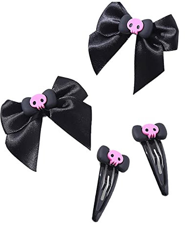 HUANIZI 4 Stück/Set Punk-Totenkopf-Haarspange mit Schleife, niedlicher Stil, Charm-Haarspange, ästhetisches Haar-Accessoire