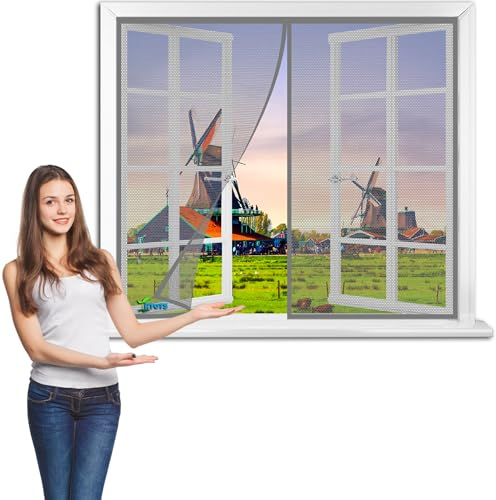 Magnet Fliegengitter Fenster 200 x 160 cm Magnetischer Insektenschutz Fliegenvorhang Moskitonetz ohne Bohren, für Balkontür Terrassentür Wohnzimmer【Grau】