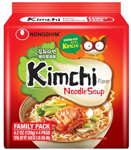 Nongshim Gourmet Kimchi Instant Ramen Noodles, 16 Pack, Rich Kimchi Broth, Sauce Package with Kimchi, Premium Microwavable Ramyun Soup Mix