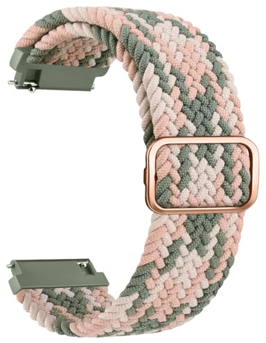 ZGCE 20mm Uhrenarmband Gewebtes Nylon Uhrenarmbänder, Mit Verstellbarer Metallschnalle, Schnellverschluss Sport Ersatzarmband 20mm Armband für Damen und Herren, Rosa Stern Grün