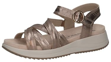 CAPRICE Damen Sandalen flach aus Leder Freizeit, Beige (Taupe Metallic), 40 EU