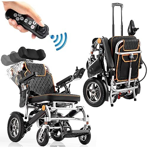 Liegende Faltbare Elektrische Rollstühle für Erwachsene, 35 Meilen Reichweite, 500W Super Horse Power Motor, mit Fernbedienung, inkl. Kopfstütze und Rückenlehne Multi-Winkelverstellung