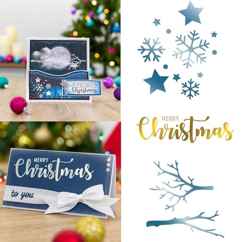 3PCS Hot Foil Plate Christmas Snowflake Tree Branch Merry Christmas Words Metal Foil Plate Dies for Card Making Paper Crafts Embossing Scrapbooking Arts Crafts Handmade Crafts