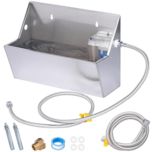 MOGOULUA Automatische Hundetränke Edelstahl 8L Wassertrog für Vieh mit 100cm & 150cm Wasserschlauch Auto Fill Schwimmerventil Kit Tiertränke Tank für Hund Huhn Gänse Ente Ziege Schwein Schaf