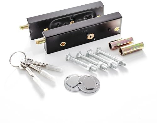 TSS UK Security Supplies - Par de cerraduras de puerta de garaje con 3 llaves y fijaciones - Par resistente de pernos de seguridad para puerta de garaje - Adecuado para tipos de puerta de garaje de