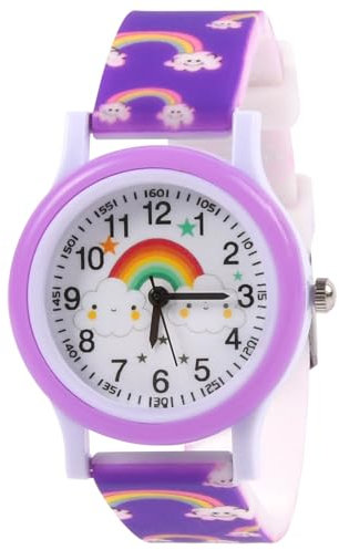 OFFCUP Kinderuhr, Kinder Uhren Analog, 3D Cartoon Lernuhr Quarzwerk, Silikon Uhrenarmband, 3 Jahre bis 11 Jahre, Armbanduhr Mädchen Junge Kinder analoge Quarzuhr -Hellvioletter Regenbogen
