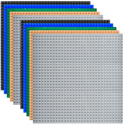 HUMOKI 10 Pack Classic Baseplates, 10x10 inch with 32x32 Studs Building Board Baseplates Compatible with All Major Brands, Classic Base Plate for Building Blocks - Black, Gray, Green, Sand, Blue