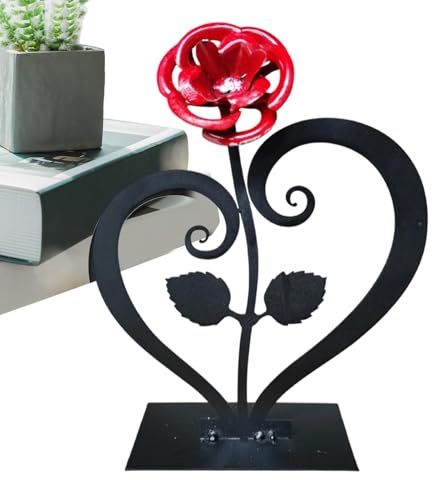 Eisenrose mit Ständer - Rosenhalter Metall Rose aus Eisen Handgeschmiedet mit Ständer Künstliche Blumen Metall Blumen für Büro Schlafzimmer Romantisches Geschenk für