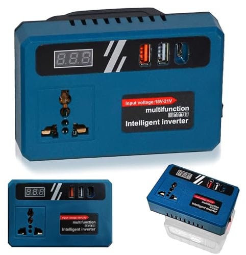 Battery inverter for Makita battery 18V, power inverter 150W 220V DC 5V voltage converter with 2 USB and 1 USB-C adapter battery converter for Makita 18V batteries Battery Power Inverter