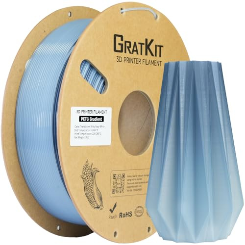 GratKit Durchscheinend PETG Gradient Rainbow Filament 1.75mm 1kg, Grau Weiß | Regenbogen Farbverlauf, Leicht drucken, Maßgenauigkeit +/- 0,02mm, Lampenschirmen Dekorationen