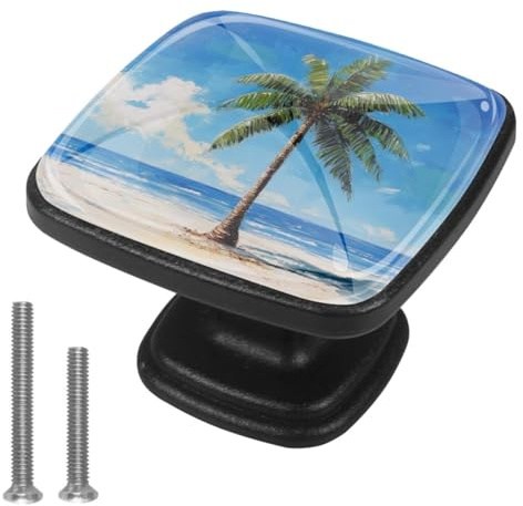 VAPOKF Drawer Knob Pull Beach Palm Tree Cabinet Drawer Pulls Cupboard Knobs with Screws for Home Office Cabinet 4 Pack