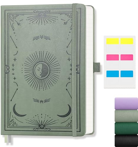 Notizbuch A5 Liniert, 100g/m² Papier, 192 Seiten, PU Hardcover, 14,5 x 21cm | Tagebuch, Kein Ausbluten, 180°flach, Innentasch, für Frauen und Männer, Arbeit, Schule, Journal, Geschenk, Grün