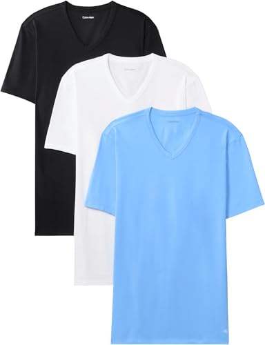 Calvin Klein Herren S/S V Neck 3Pk Lv00Nb4186 S/S T-Shirt, Blau (Black W Blue Descent EMB/Blue DESCE), M