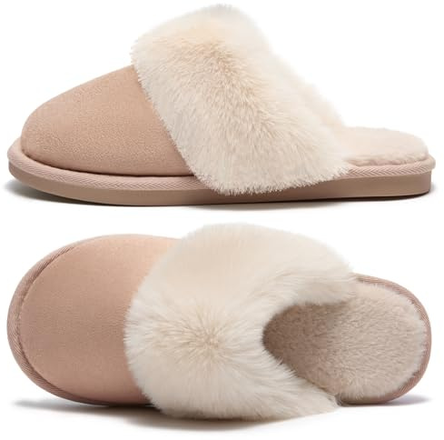 Donpapa Slippers Women Men With Memory Foam Fluffy Winter Ladies Cosy Warm Anti-Slip Plush Fleece Lined House Shoes Indoor Outdoor YS Chestnut 290 UK7-8