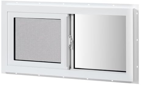 COLORPAPA Vinyl Basement Window, 32 x 16 Slider Window with Double Pane Insulated Tempered Glass and Fiberglass Mesh Screen for Basement Bathroom Home RV Garage (White)