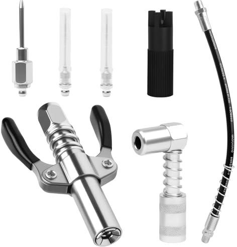 Fettpresse Mundstück für Schmiernippel, G-Kupplung | mit 30cm Schlauch und 90° Adapter, Fettpressen Zubehör Set mit Nadeldüse für KFZ Traktor Werkstatt