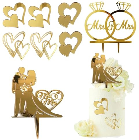 KAHZOR 8 pièces Décoration de gâteau, figurines de couple de mariés personnalisées, topper gâteau en acrylique, cupcake à paillettes, deco gateau Mr & Mrs, pour fiançailles, anniversaire et fêtes