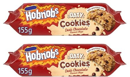 Hobnobs Oaty Cookies with Dark Chocolate Flavour Chips, 100% Wholegrain Oats, 155g,Pack Of 2