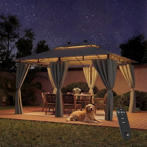 JUMMICO Garten Pavillon 3x4 Wasserdicht Stabil Winterfest, mit Beleuchtung | UV 50+, Pavillon 3x4 mit Seitenwänden und Solarlampen, der Tagsüber und Nachts, Heißem und Kaltem Wetter Genutzt Werden Kann