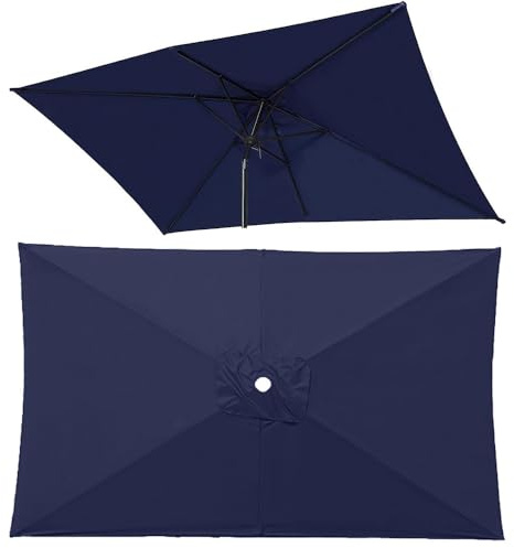 Genérico Rectangular Cubierta De Sombrilla De Tela De Repuesto,Toldo De Recambio De Sombrilla 2.7m/3.0m 6 Brazos Tela para parasol Impermeable y UV Para patio trasero Jardín Piscina Azul marino 3x2m