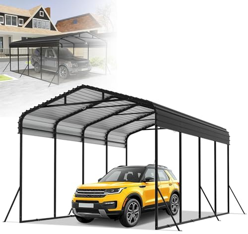 ROSEJANE Carport Metall 600x370x260 cm – Robuste, pulverbeschichtete Stahlkonstruktion mit farbigem Stahlblech-Dach, korrosionsbeständig, wetterfeste Auto- und Motorrad-Überdachung, Schwarz