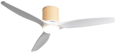 CREATE / WIND CALM CUSTOM RATTAN/Ventilatore da soffitto con luce rattan chiaro pale legno naturale bianco con telecomando / 40W, Doppia luce, Ø132 cm, luce LED 3 temperature