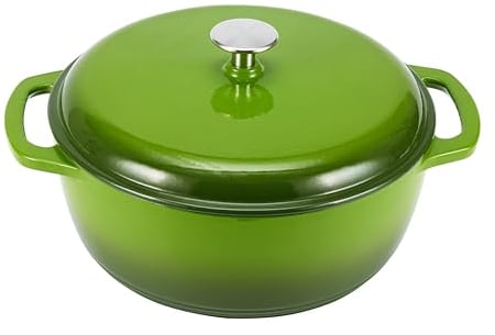 Amazon Basics Enameled Cast Iron Covered Dutch Oven, 5.6 L, Green