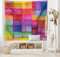 ABAKUHAUS Abstrakt Wandteppich und Tagesdecke Regenbogen-Farben-Quadrateaus Weiches Mikrofaser Stoff 230 x 140 cm Schmutz abweichend, Lila Rot Blau