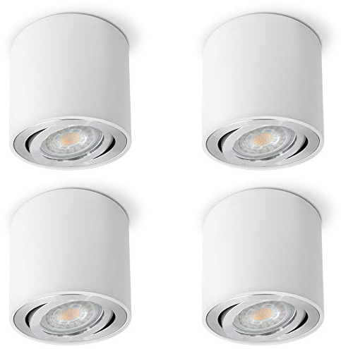 SSC-LUXon 4 Stück CELI-2W LED Aufbaustrahler schwenkbar weiß rund – mit LumiFLEX GU10 5W 3 Lichtmodi 230V – Deckenspots für Innenräume