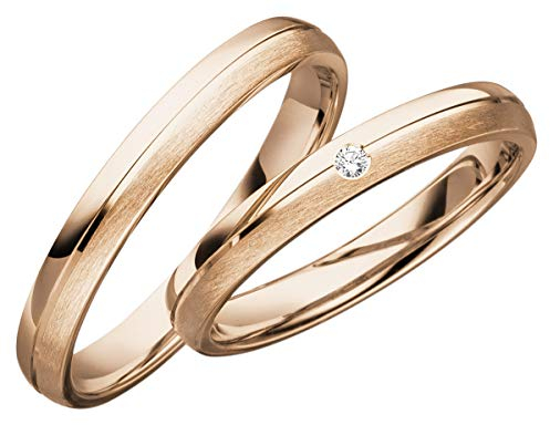 JC Trauringe 2X Trauringe/Eheringe Gold-Rotgold in Top-Qualität (Steinbesatz/Gravur/Ringmaßband/Etui) C063 (9 Karat (375) Rotgold)