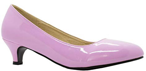 Ladies Womens Low Kitten Heel Work Court Evening Girls Shoes Pumps UK Big Sizes (9 UK, Pink Patent)