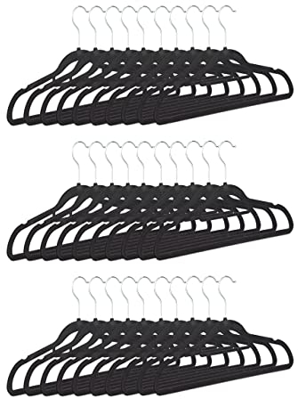 Relaxdays Kleiderbügel Set, Samtbügel mit Hosenstange, Krawattenhalter, rutschfest, drehbar, großes 30er Pack, schwarz