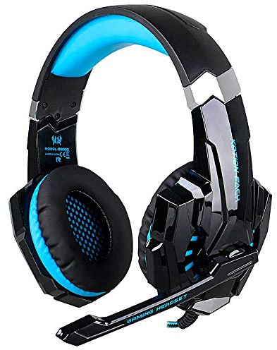 OcioDual Cuffia Gaming G9000 con Microfono Stereo Bass Luci a LED per PS4 Xbox One Blu Headset Noise Cancelling Mute Headphones Mic