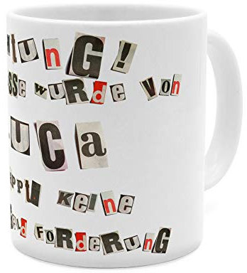 printplanet Tasse mit Namen Luca - Motiv Ausgeschnittene Buchstaben - Namenstasse, Kaffeebecher, Mug, Becher, Kaffeetasse - Farbe Weiß